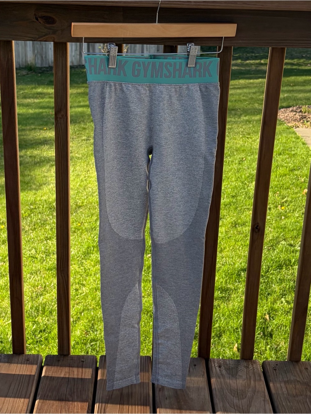 Gymshark Women’s Gray Leggings with Mint Green Waistband